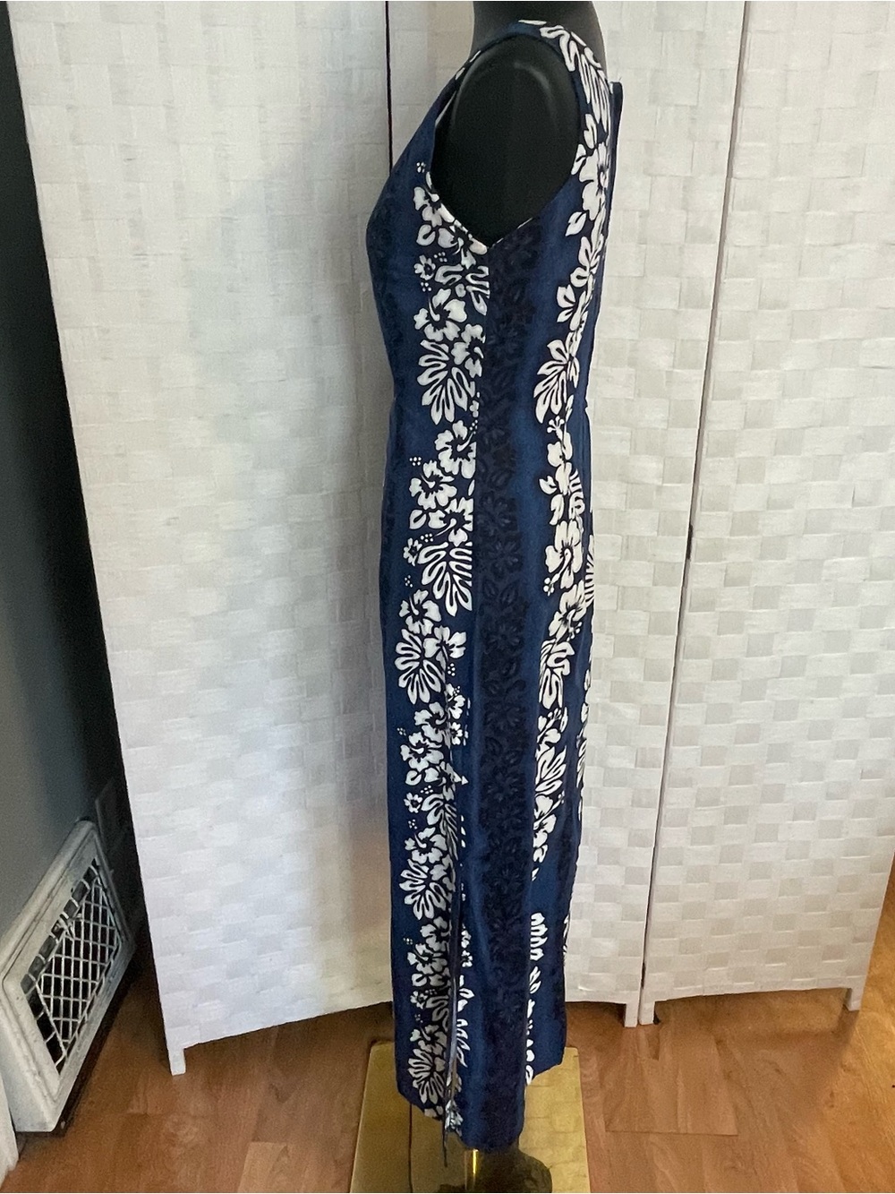 Navy & White Floral Maxi Dress - Royal Creations size Large - Picture 4 of 10